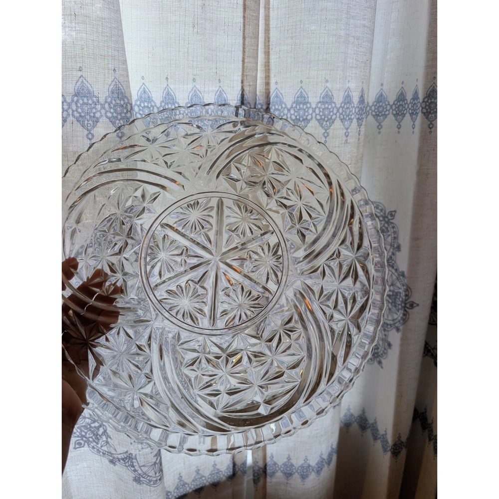 Vintage Crystal Clear Pressed Glass Stars and Bars Plate/Tray